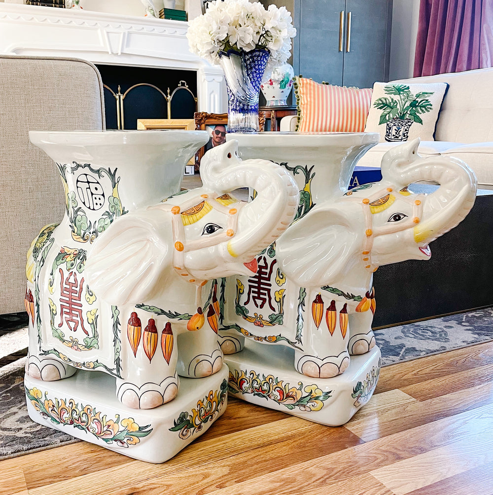 Pair of Vintage Chinoiserie Elephant Plant Stands Garden Stools