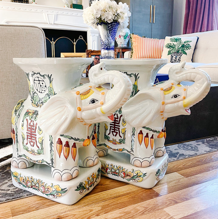 Pair of Vintage Chinoiserie Elephant Plant Stands Garden Stools