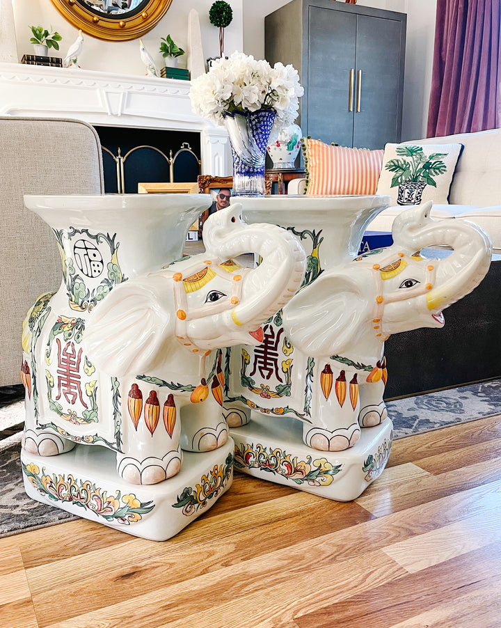 Pair of Vintage Chinoiserie Elephant Plant Stands Garden Stools