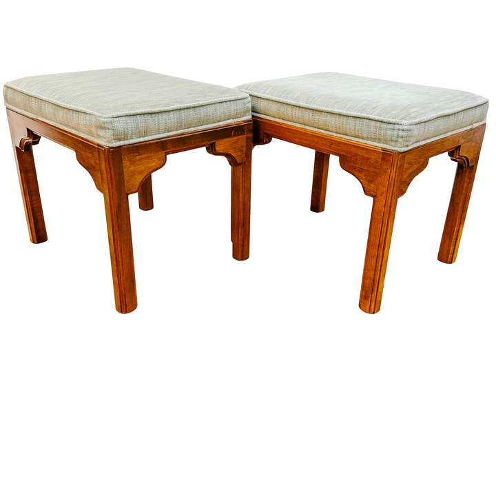 Pair of Vintage Ethan Allen Chinese Chippendale Ming Style Ottomans
