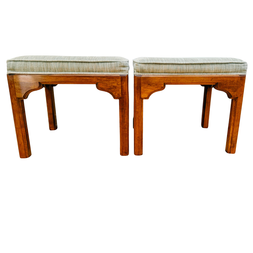 Pair of Vintage Ethan Allen Chinese Chippendale Ming Style Ottomans