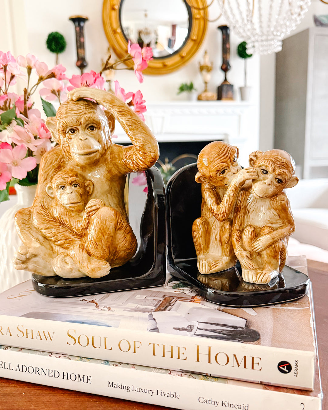 Pair of Vintage Fitz and Floyd Ceramic Monkey Bookends