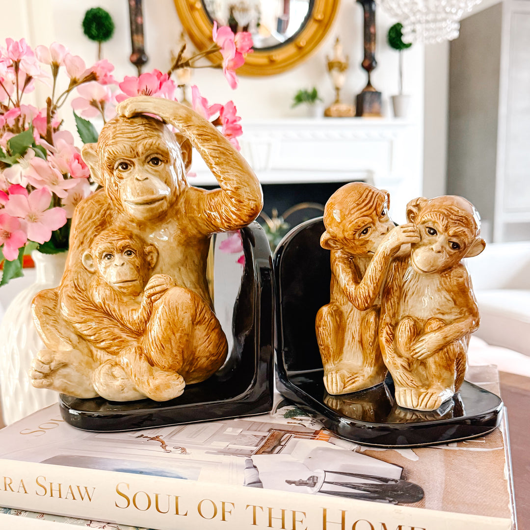 Pair of Vintage Fitz and Floyd Ceramic Monkey Bookends
