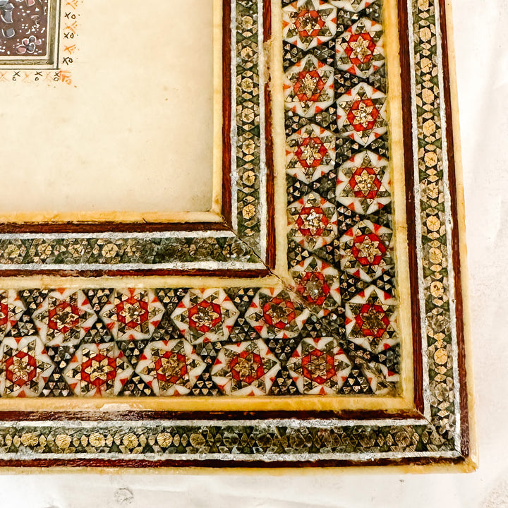 Pair of Vintage Hand-Painted Persian Miniature Paintings in Khatam Frames
