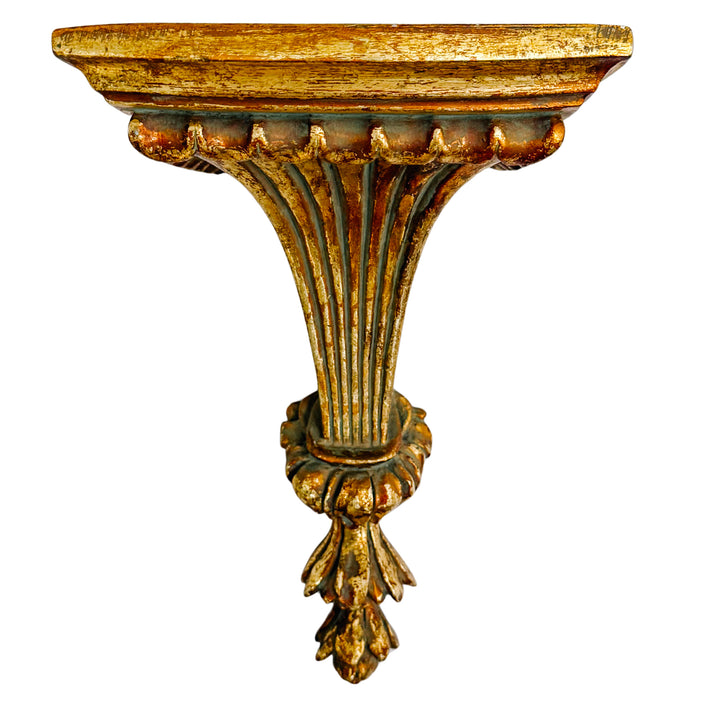 Pair of Vintage Italian Neoclassical Style Gilt Fluted Wall Brackets