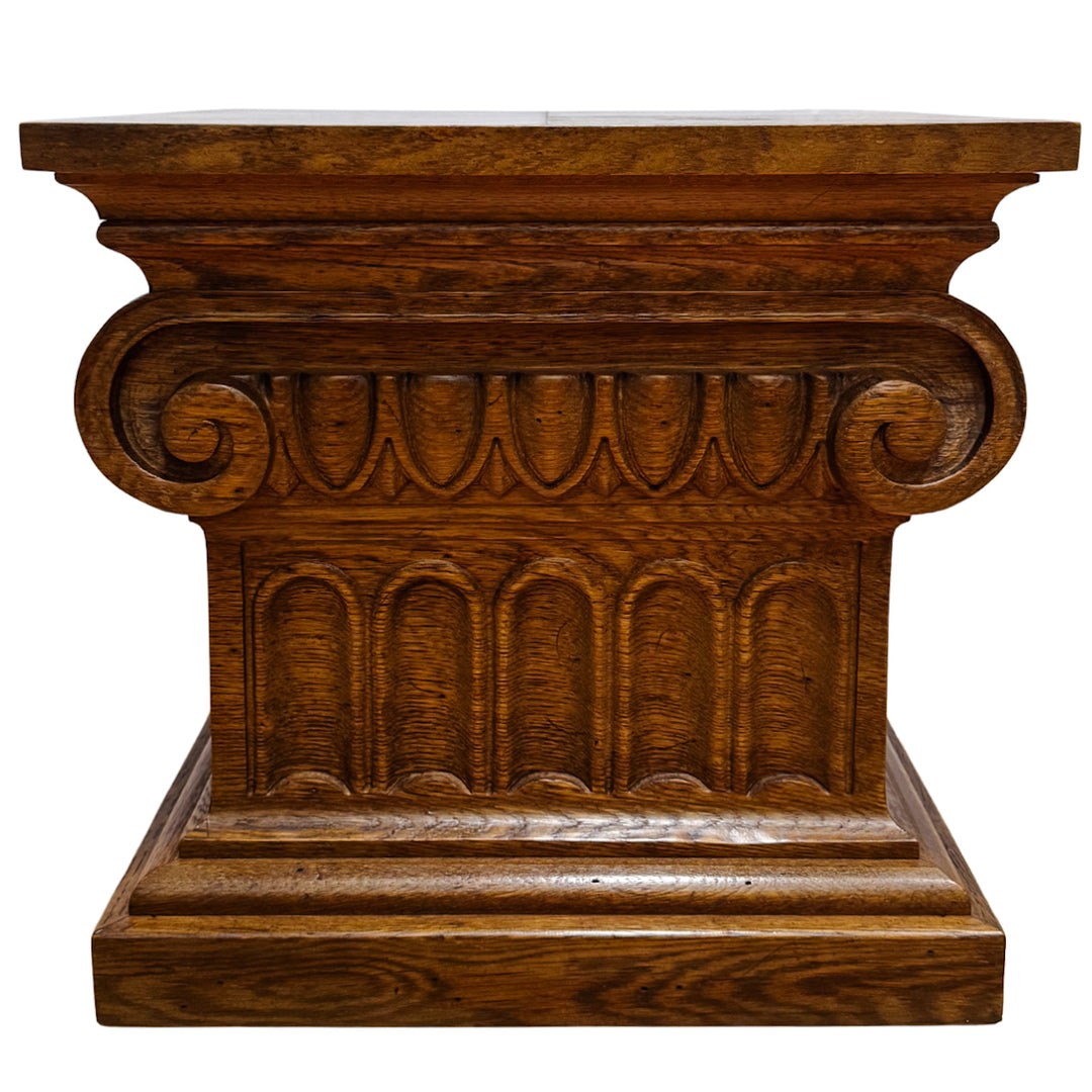 Pair of 1960 Vintage Drexel Guildhall Neoclassical Oak Pedestal End Tables