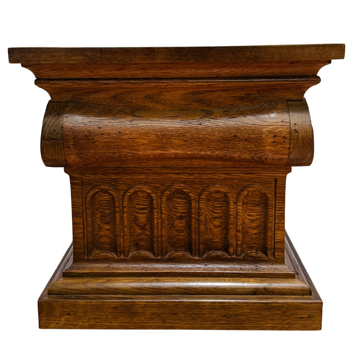 Pair of 1960 Vintage Drexel Guildhall Neoclassical Oak Pedestal End Tables