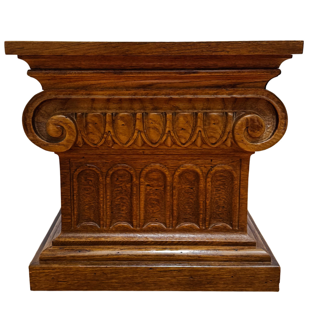 Pair of 1960 Vintage Drexel Guildhall Neoclassical Oak Pedestal End Tables