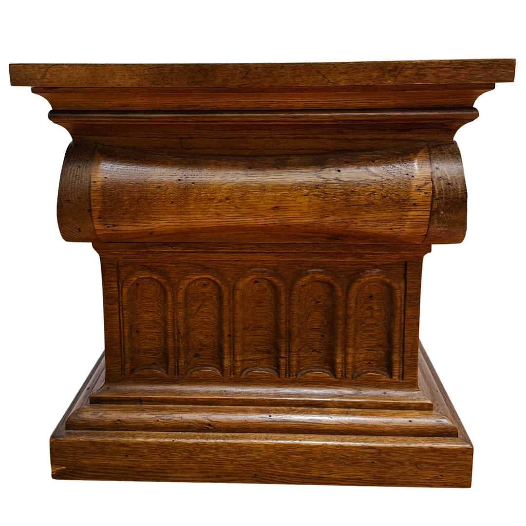 Pair of 1960 Vintage Drexel Guildhall Neoclassical Oak Pedestal End Tables