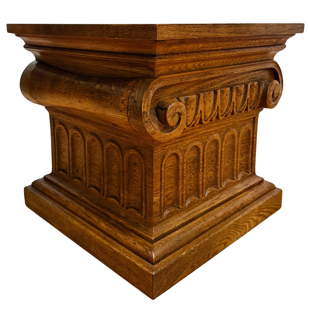Pair of 1960 Vintage Drexel Guildhall Neoclassical Oak Pedestal End Tables
