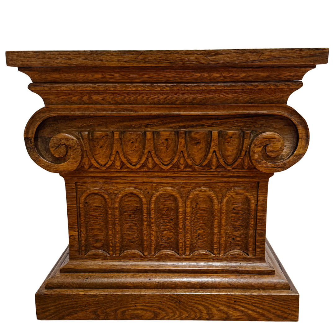 Pair of 1960 Vintage Drexel Guildhall Neoclassical Oak Pedestal End Tables