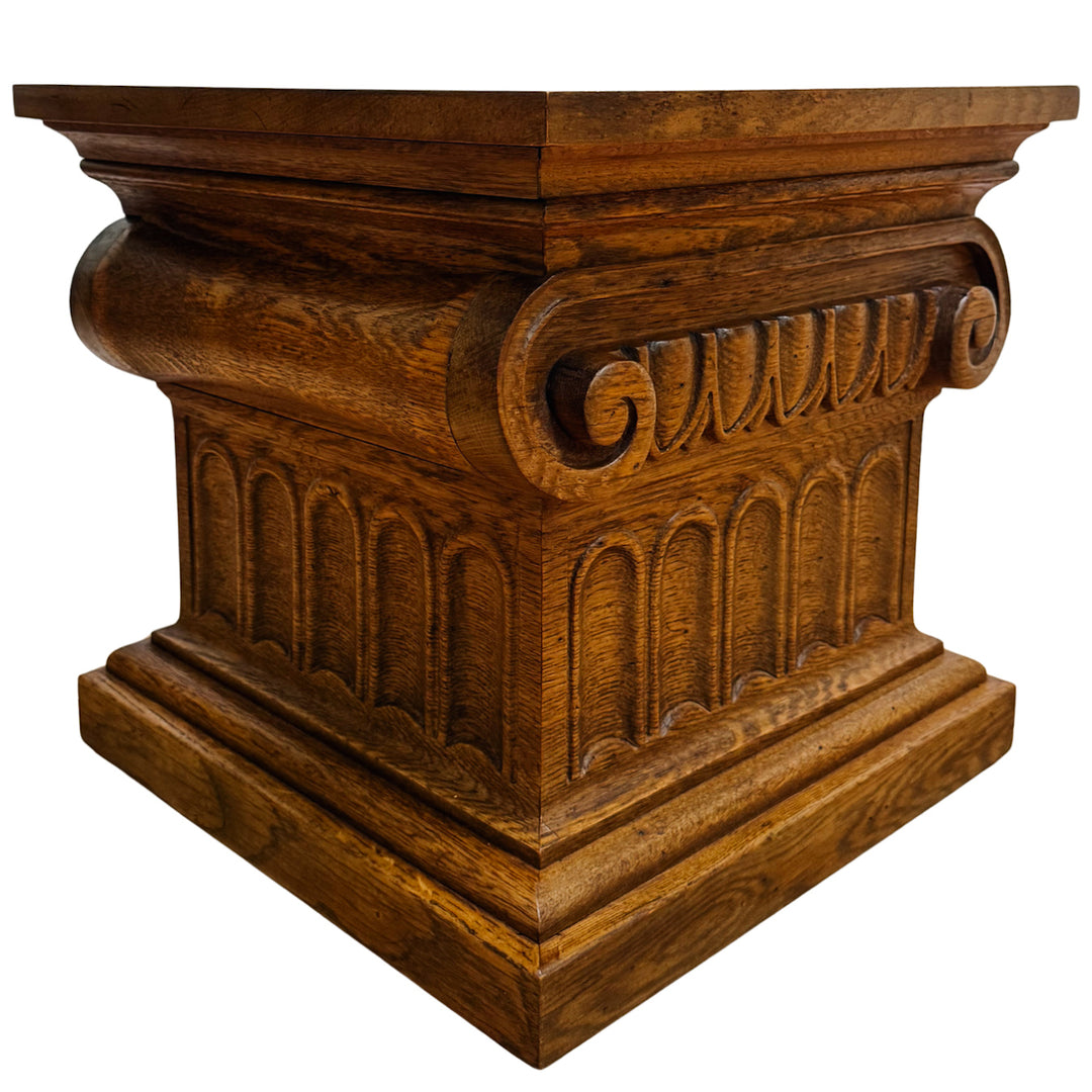 Pair of 1960 Vintage Drexel Guildhall Neoclassical Oak Pedestal End Tables