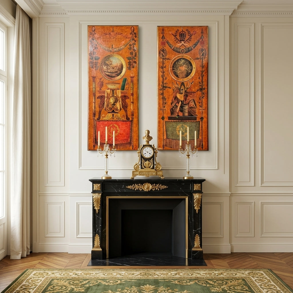Pair of 1980s Neoclassical French Empire Hand-Painted Wall Panels by Jeanne Reed