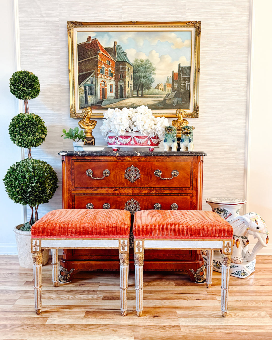Pair of 19th Century Gustavian Painted & Parcel-Gilt Footstools
