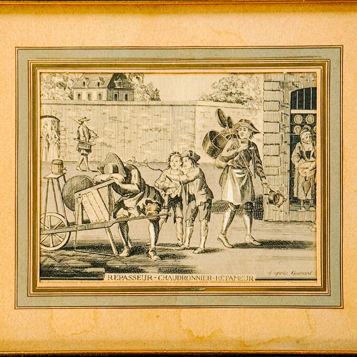 Pair of Antique French "Cris de Paris" Framed Engravings After Nicolas Guérard