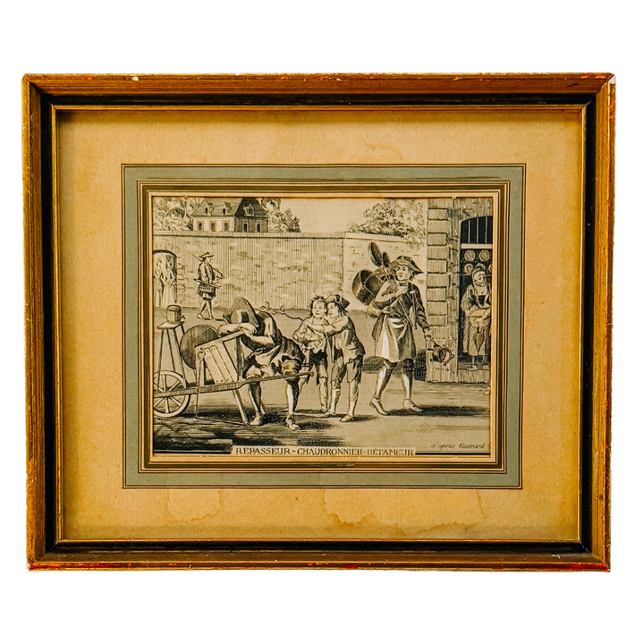 Pair of Antique French "Cris de Paris" Framed Engravings After Nicolas Guérard