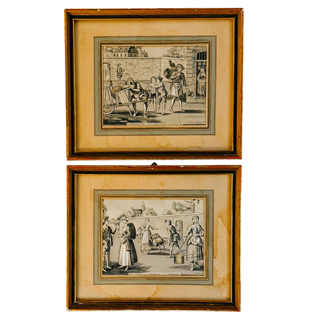 Pair of Antique French "Cris de Paris" Framed Engravings After Nicolas Guérard
