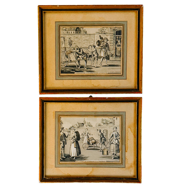 Pair of Antique French "Cris de Paris" Framed Engravings After Nicolas Guérard