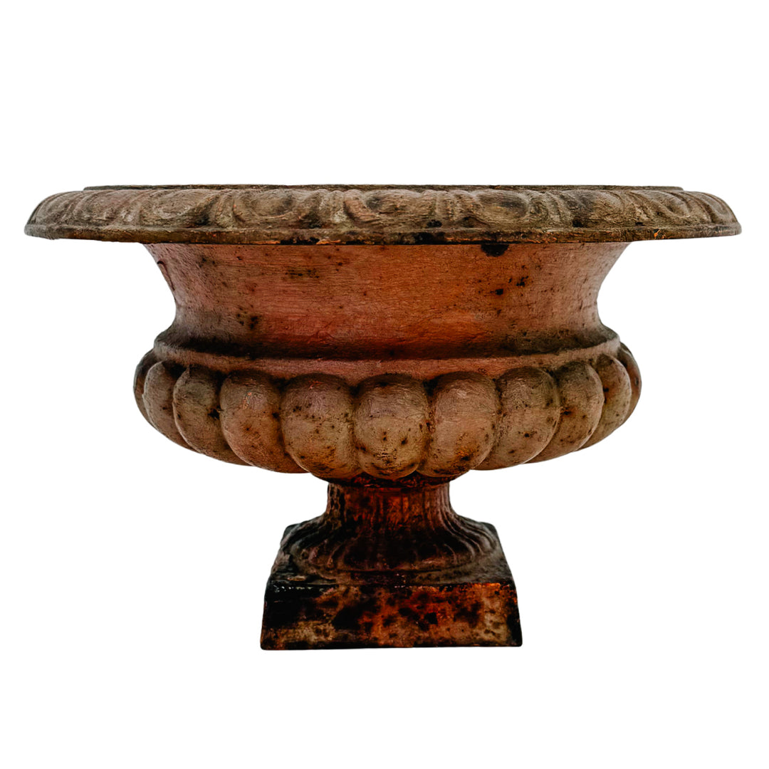 Pair of Petite Antique French Style Cast Iron Campana Urn Planters