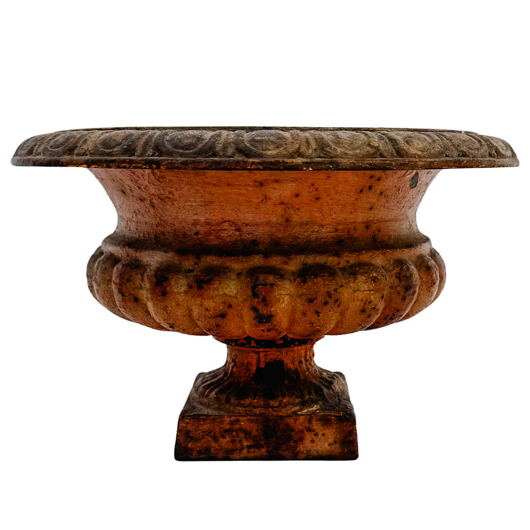 Pair of Petite Antique French Style Cast Iron Campana Urn Planters