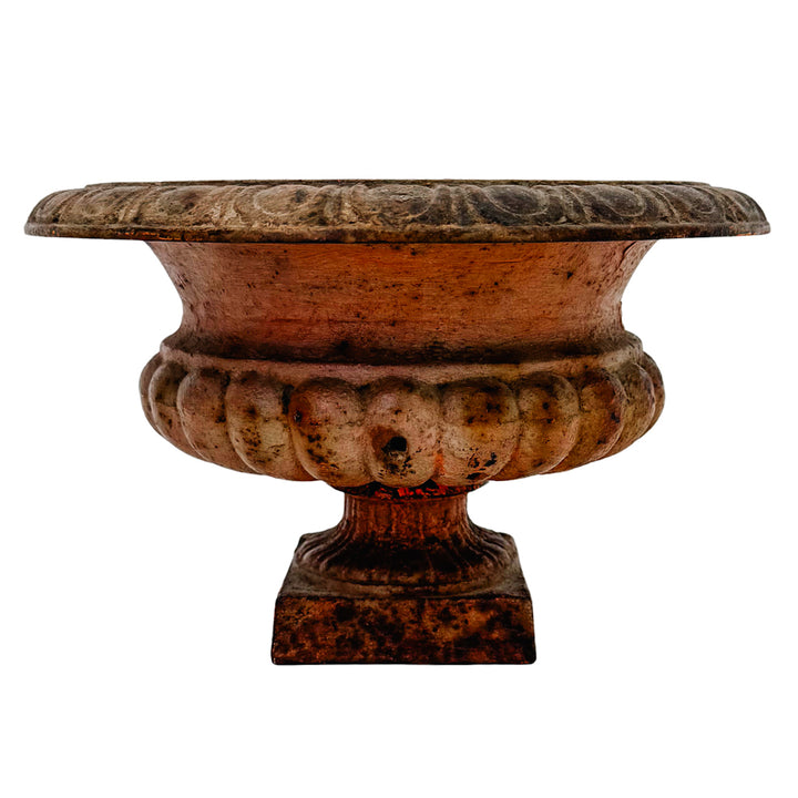 Pair of Petite Antique French Style Cast Iron Campana Urn Planters