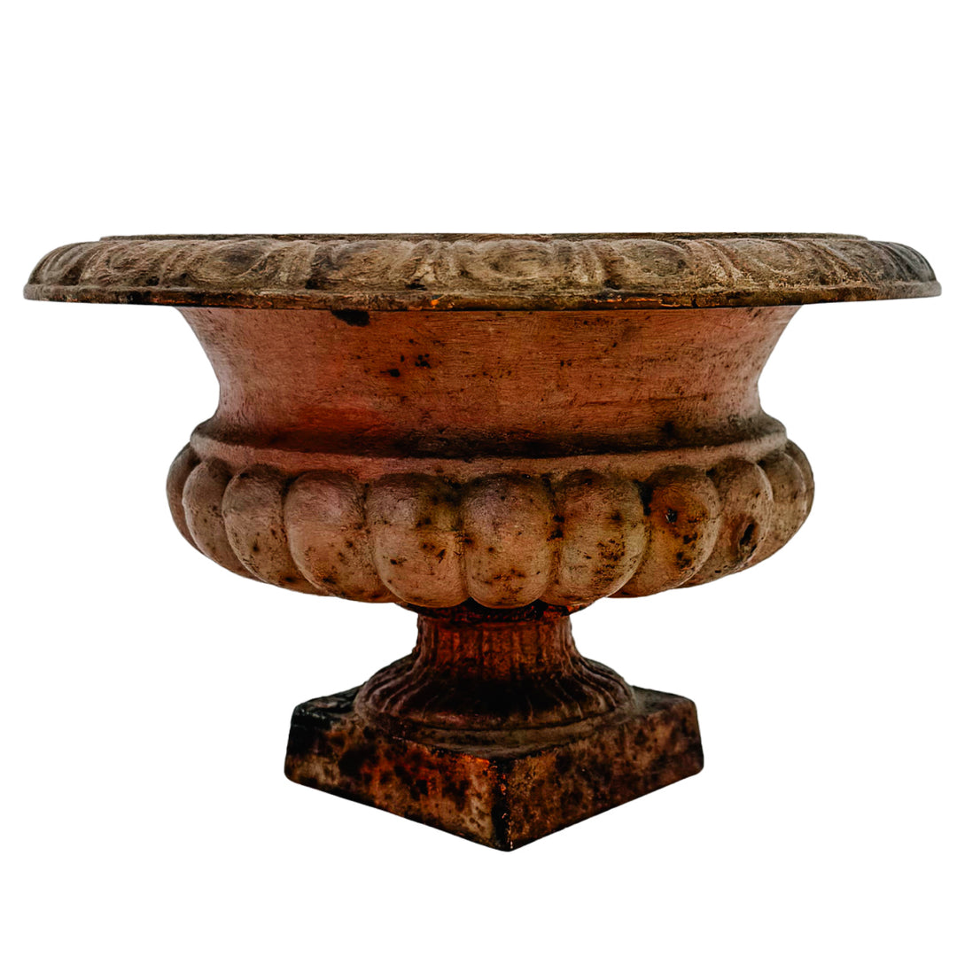 Pair of Petite Antique French Style Cast Iron Campana Urn Planters