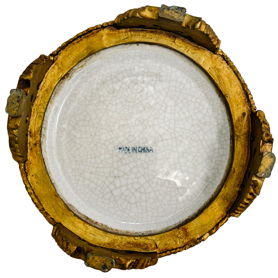 Pair of Blue & White Chinoiserie Planters With Faux Ormolu