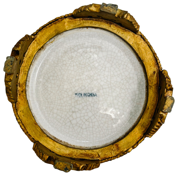 Pair of Blue & White Chinoiserie Planters With Faux Ormolu