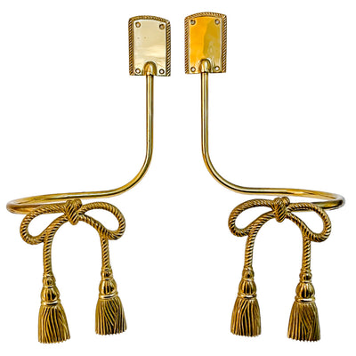 Pair of Brass Bow & Tassel Curtain TieBacks