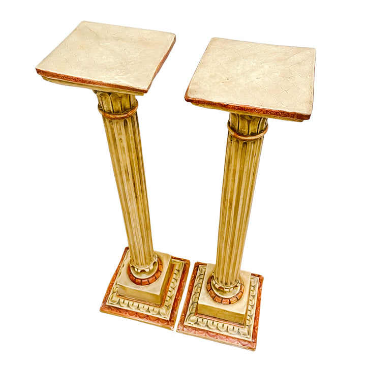 Pair of Classical Venetian Cream and Red Gilt Pedestal Columns