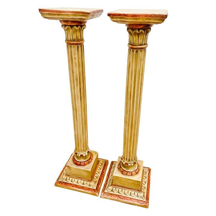 Pair of Classical Venetian Cream and Red Gilt Pedestal Columns