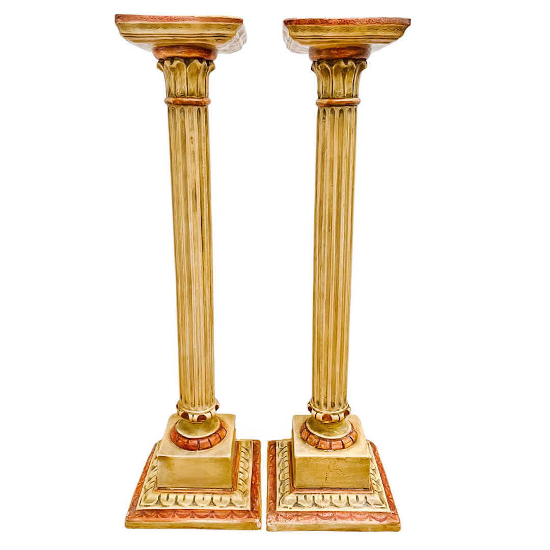 Pair of Classical Venetian Cream and Red Gilt Pedestal Columns