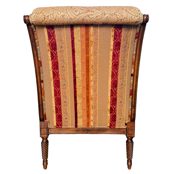 Pair of Drexel Heritage Neoclassical Bergère Chairs in Antique Cherry & Custom Upholstery