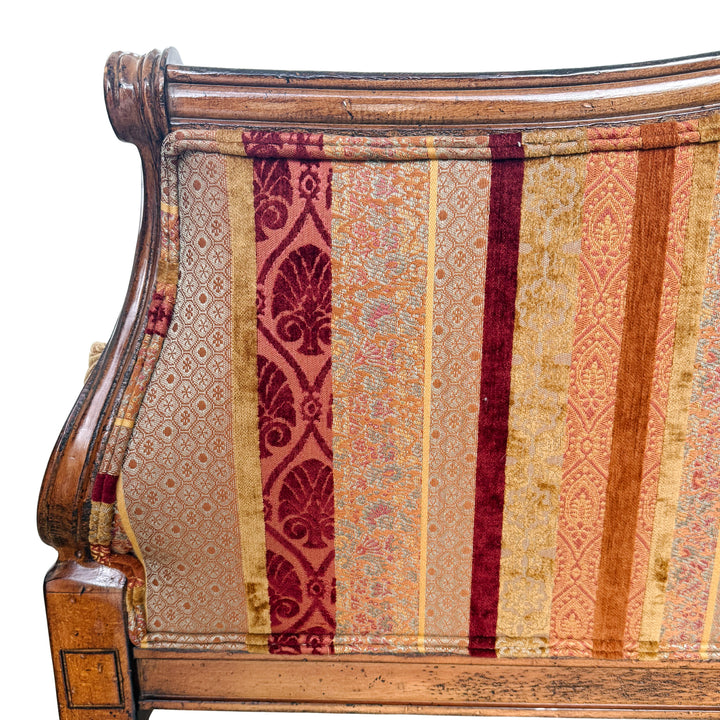 Pair of Drexel Heritage Neoclassical Bergère Chairs in Antique Cherry & Custom Upholstery