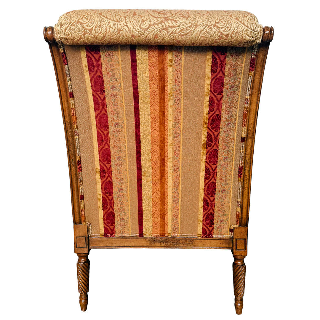 Pair of Drexel Heritage Neoclassical Bergère Chairs in Antique Cherry & Custom Upholstery