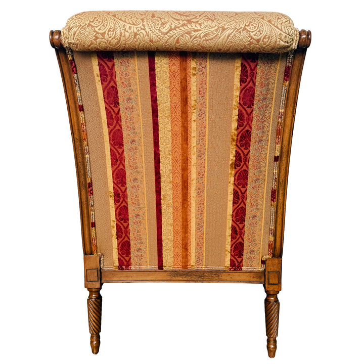 Pair of Drexel Heritage Neoclassical Bergère Chairs in Antique Cherry & Custom Upholstery