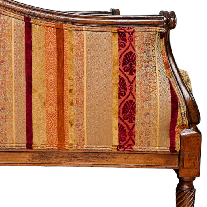 Pair of Drexel Heritage Neoclassical Bergère Chairs in Antique Cherry & Custom Upholstery