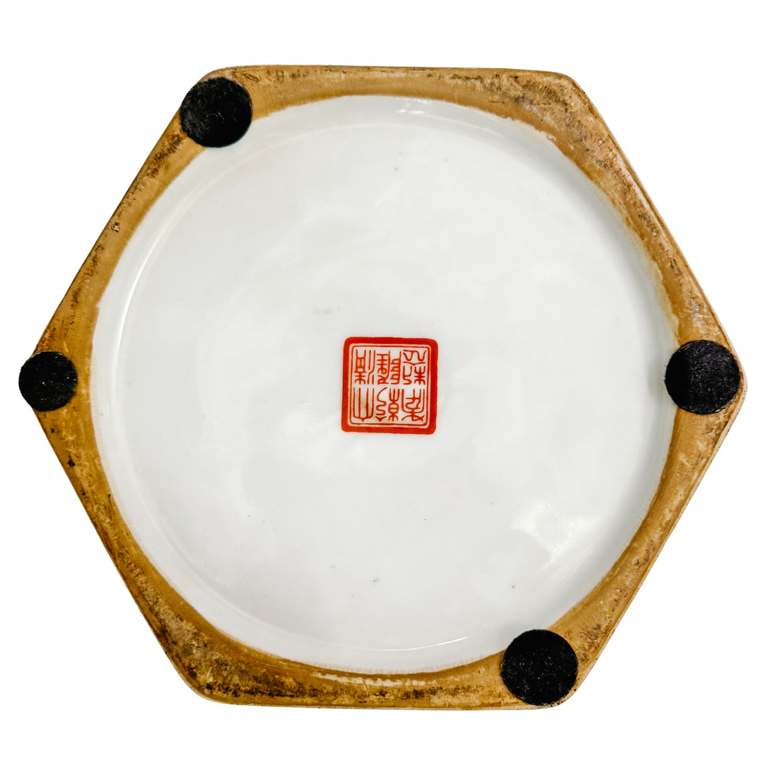 Pair of Famille Rose Medallion Hexagonal Jars