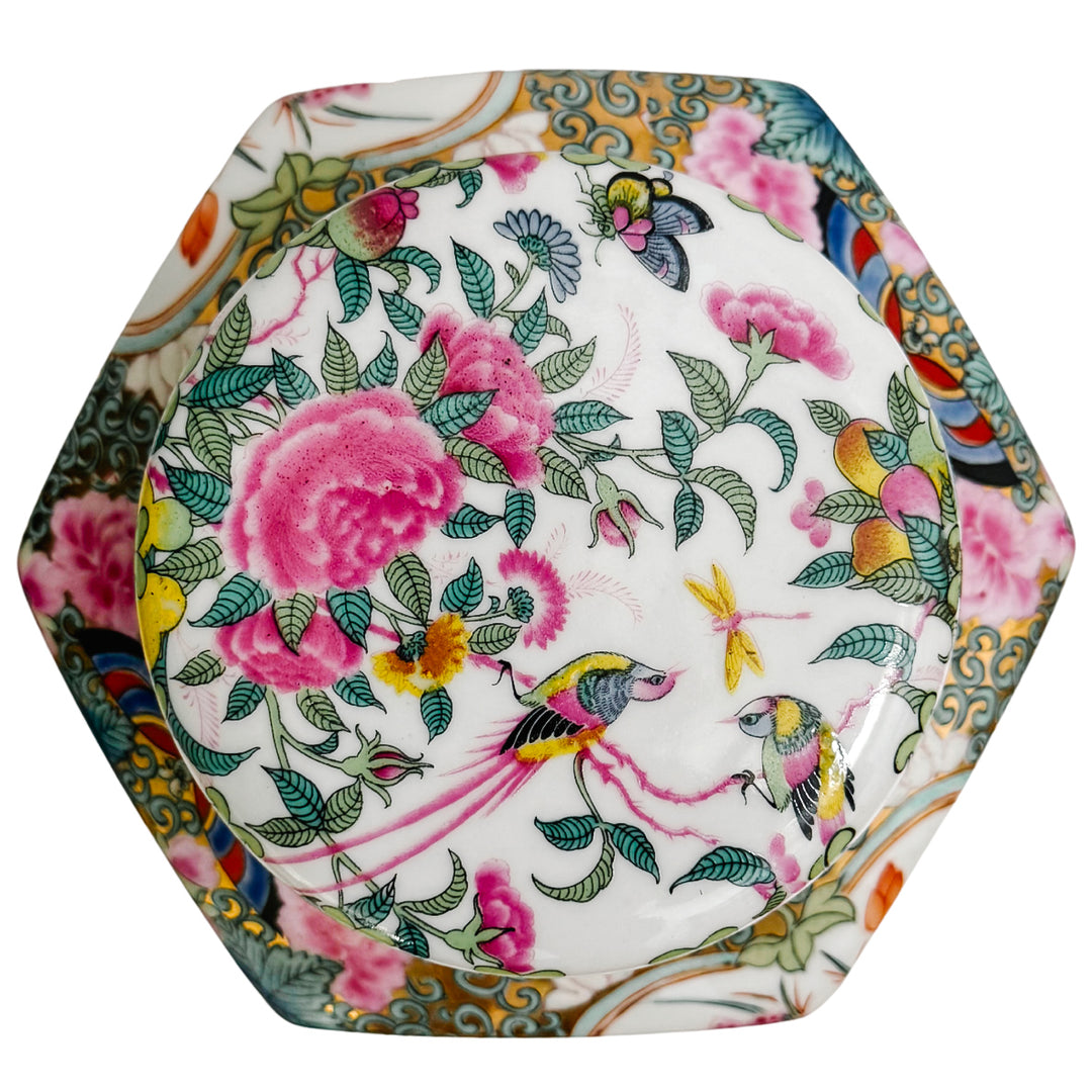 Pair of Famille Rose Medallion Hexagonal Jars