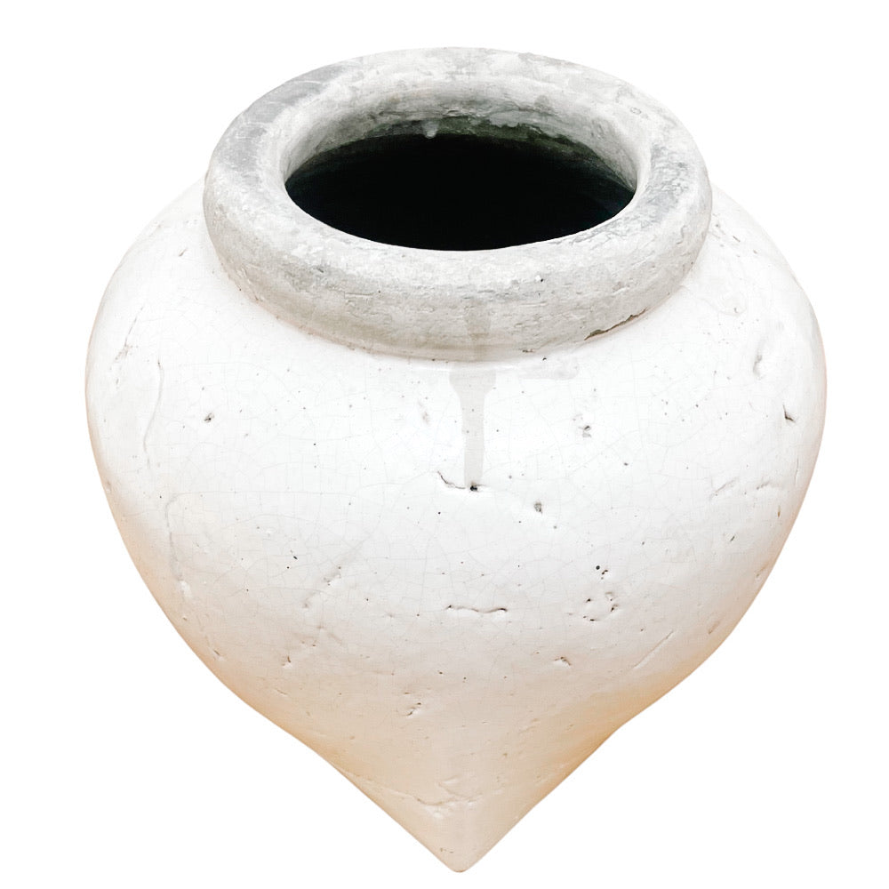 Pair of Farmhouse Distressed White Glazed Clay Vases