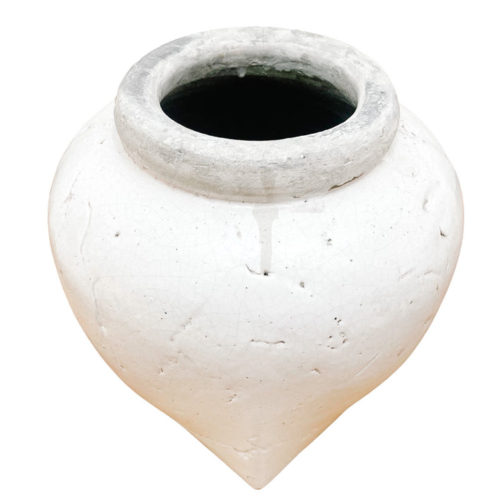 Pair of Farmhouse Distressed White Glazed Clay Vases