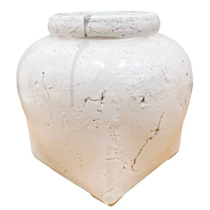 Pair of Farmhouse Distressed White Glazed Clay Vases