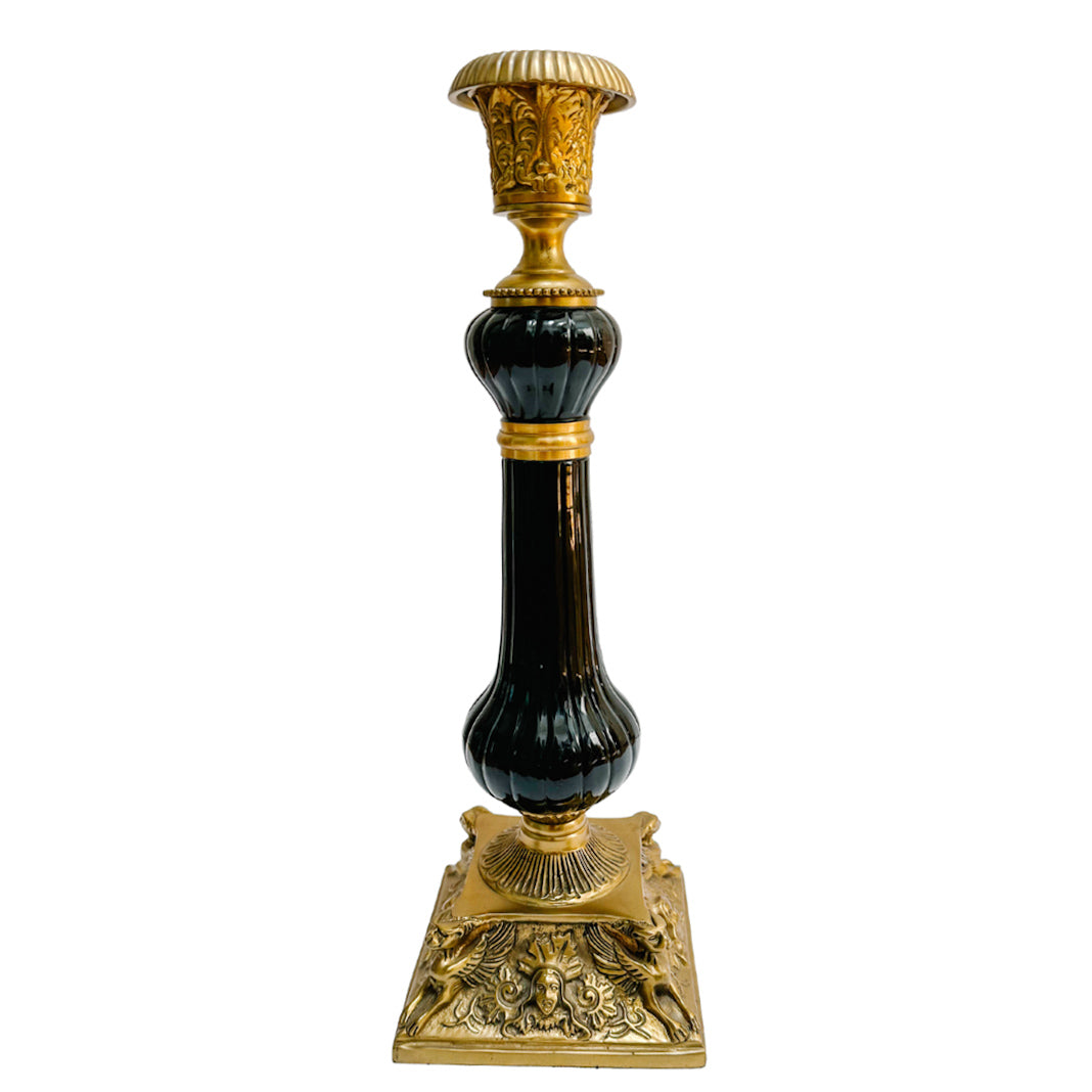 Pair of French Empire Gilt Steel and Japanned Metal Candlesticks