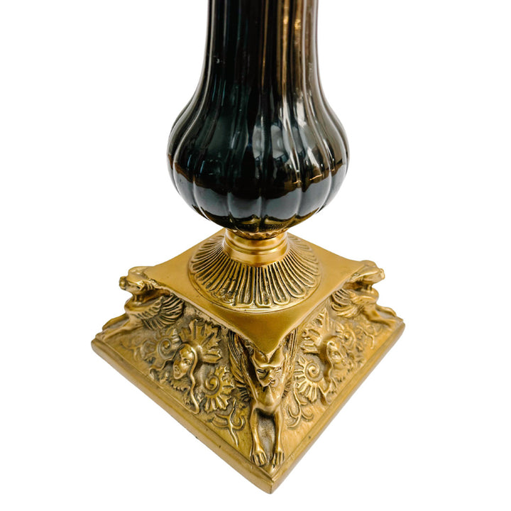 Pair of French Empire Gilt Steel and Japanned Metal Candlesticks