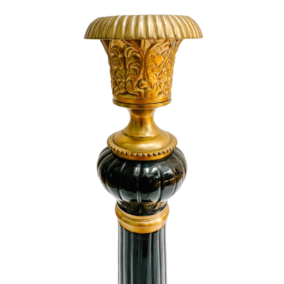 Pair of French Empire Gilt Steel and Japanned Metal Candlesticks