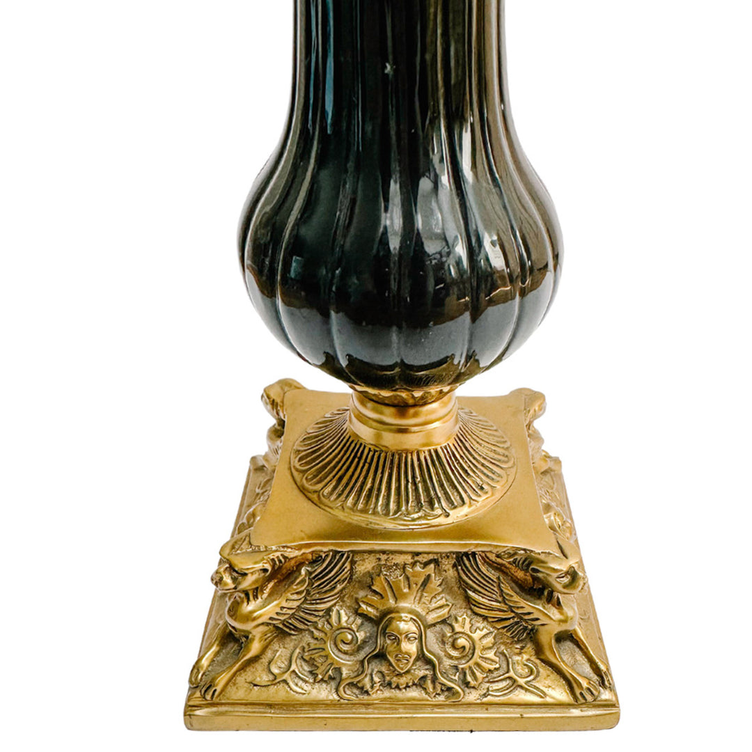 Pair of French Empire Gilt Steel and Japanned Metal Candlesticks