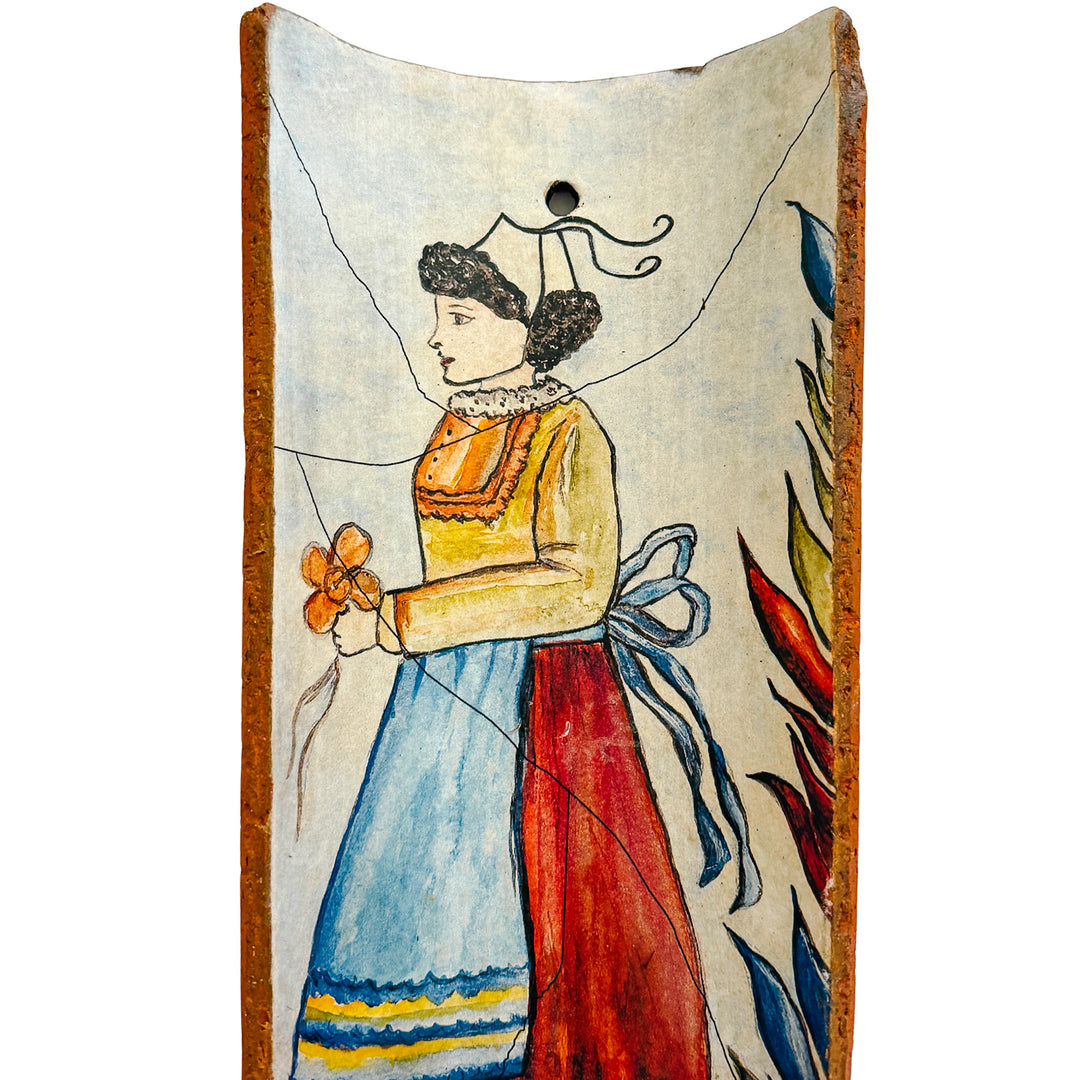 Pair of French Provincial Terracotta Tile Candle Sconces With Breton Folk Figures