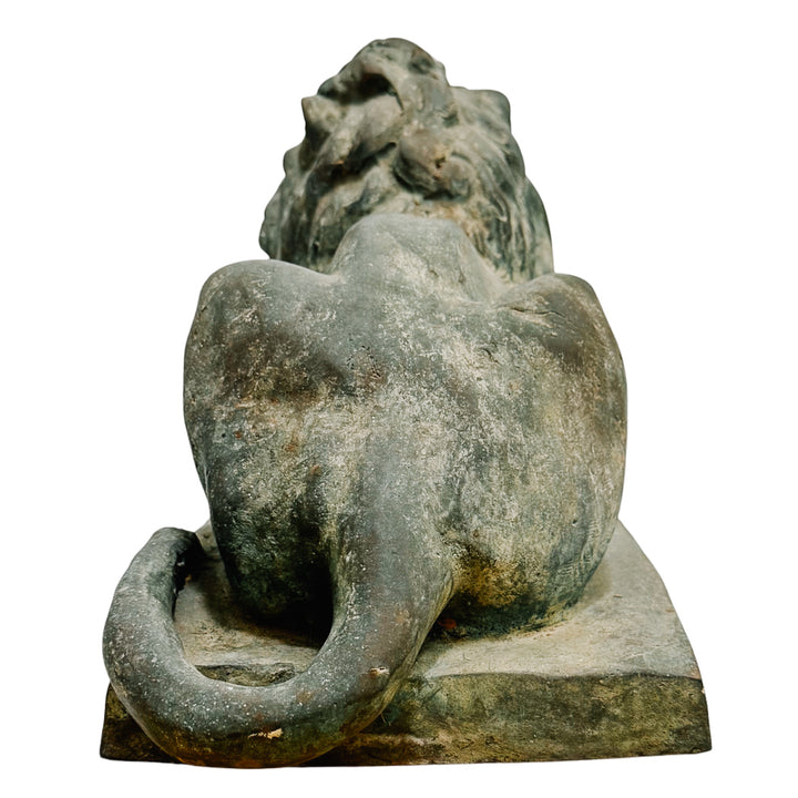 Pair of Grand Scale Continental European Patinated Bronze Recumbent Lions