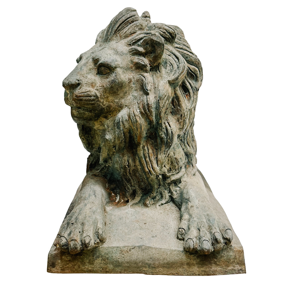 Pair of Grand Scale Continental European Patinated Bronze Recumbent Lions