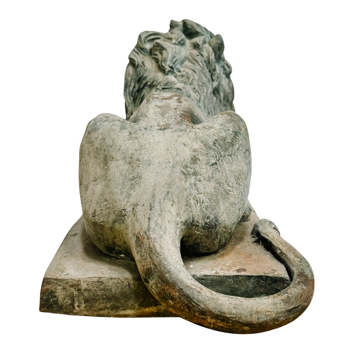 Pair of Grand Scale Continental European Patinated Bronze Recumbent Lions